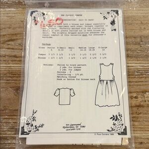 Vintage 1989 Four Corners Classic Jumper Uncut Sewing Pattern